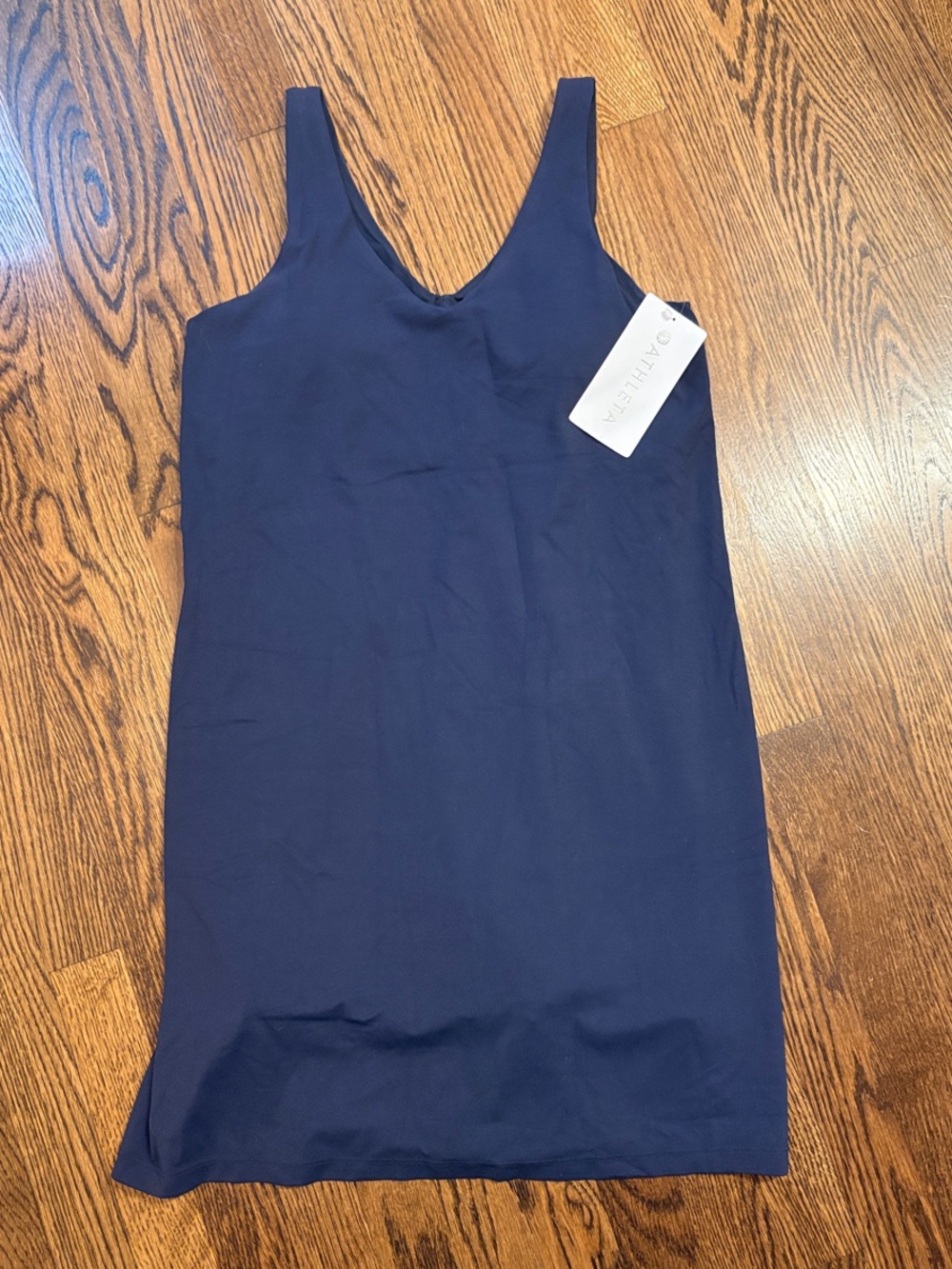 Athleta Transcend Dress. Navy. NWT. Size Large TALL. Built-in shorts and bra